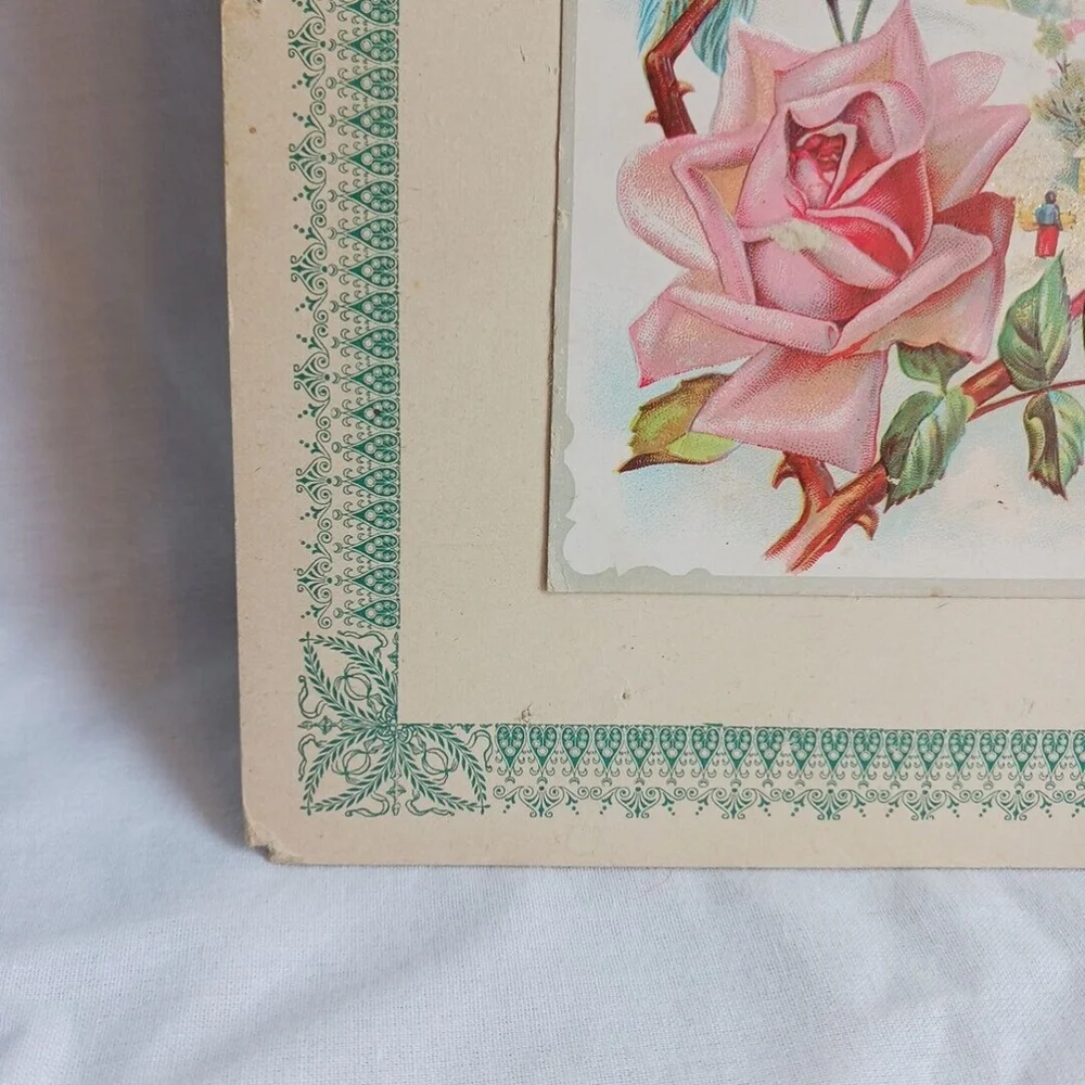 Victorian Antique Embossed Holiday Greeting Card Birds Rose
